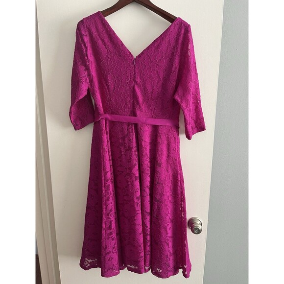 Lane Bryant Floral Lace Fit & Flare Dress Size 16 Midi Magenta Romantic Cocktail - Picture 2 of 10
